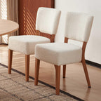 Stackable Dining Chairs Set of 2, Modern Fabric Upholstered Kitchen Side Chairs, Mid Century Modern Dining Room Chair with Oak Wood Grain Color Metal Legs for Small Spaces, White
