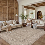 HUGEAR 8x10 Washable Vintage Area Rug Light Brown Neutral Distressed Low Pile Non Slip Soft Carpet Indoor Large Throw Rug for Living Room Bedroom Dining Room Home Office