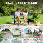 6 Feet Steel Park Bench for Outside, Outdoor Bench with Backrest & Portable Frame, Commercial Benches for Shopping Malls, Stores, Parks, Patios, Decks, Dark Blue