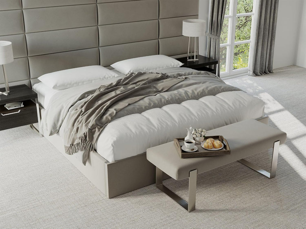 VANT Upholstered Bed Bench - Micro Suede Charcoal Grey - Matte Black - Contemporary Modern, Bedroom Bench Seat, Hallway, or Entryway
