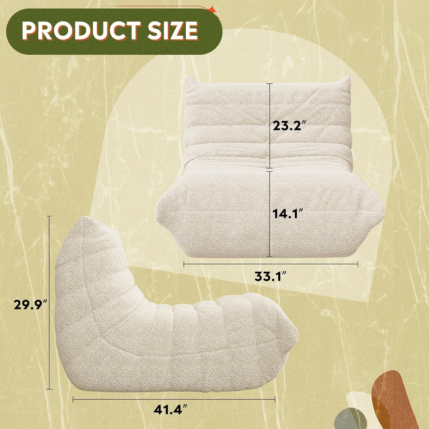 WLIVE Bean Bag Chair for Adults, Teddy Fleece Togo Chair, Giant, Memory Foam, for Living Room and Bedroom, Single, Beige