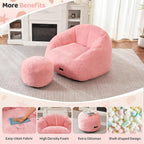 HABUTWAY Bean Bag Chair, Giant Bean Bag Chairs for Adults with Ottoman, Comfy Faux Fur Shell-Shaped Bean Bag Couch, Sofa Chair for Living Room, Bedroom, Pink