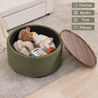 29.5 Inch Round Storage Ottoman Coffee Table,Modern Circle Coffee Table with Storage with Removable Lid Top and Solid Wood Legs,Large Round Ottoman for Bedroom,Living Room,Teddy Fleece,Green