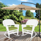 Jeco Rocker Wicker Chair with Green Cushion, Set of 2, White