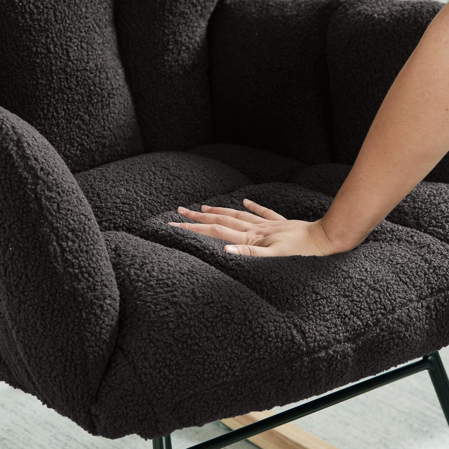 Teddy Fabric Glider Chair, 300 lbs Capacity Upholstered Rocking Chair with Metal Frame, Ergonomic High Back Accent Chair for Living Room and Bedroom, Soft Tufted Lounge Chair (Dark Gray)