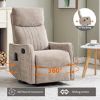Swivel Rocker Recliner Chair, Nursery Rocking Chair with Heat and Massage, Glider Reclining Chair for Living Room Small Space Bedroom, Chenille Khaki
