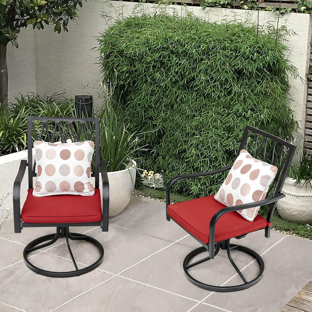 NUU GARDEN Patio Dining Chairs, Swivel Patio Chairs Set of 2 All-Weather Outdoor Rocker Chairs with Red Cushion for Outdoor Garden Lawn Backyard, Black
