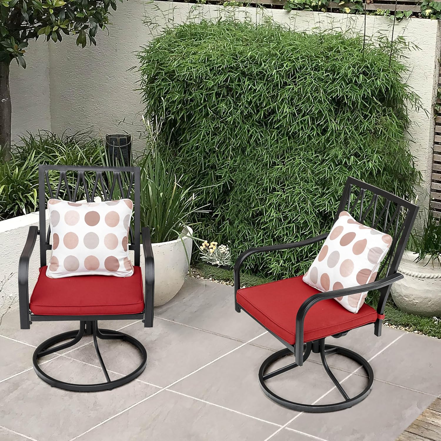 NUU GARDEN Outdoor Patio Swivel Chair Set of 2 Iron Dining Rocker Chairs, with Padded Cushions, for Patio, Garden, Backyard and Balcony, Black and Beige Color