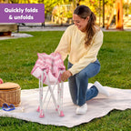 Bright Starts Pop ’N Chill Baby Chair Travel Seat, Indoor/Outdoor Use, Portable Infant Seat with Removable UPF 50+ Canopy, Pink, 0-6 Months
