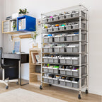 Seville Classics Heavy Duty NSF Bin Rack Solid Steel Wire Shelving Storage Unit, Patented Organizer for Garage, Warehouse, Office, Restaurant, Classroom, Kitchen, Gray, 8-Tier Includes 24 Bins
