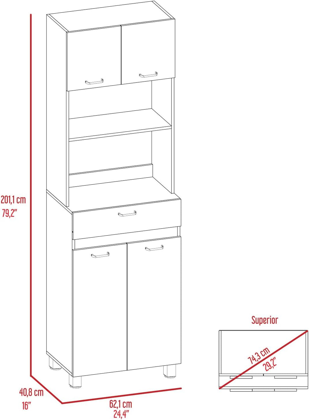 Microwave Cabinet with Storage, Kitchen Organizer, White