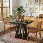 LITTLE TREE 31.5" Square Dining Table for 4, Small Space Kitchen Table with Pedestal Base, Farmhouse Wood Tables for Apartment, Dining Room & Living Room, Ideal for Cafe & Restaurant Use (Black Brown)