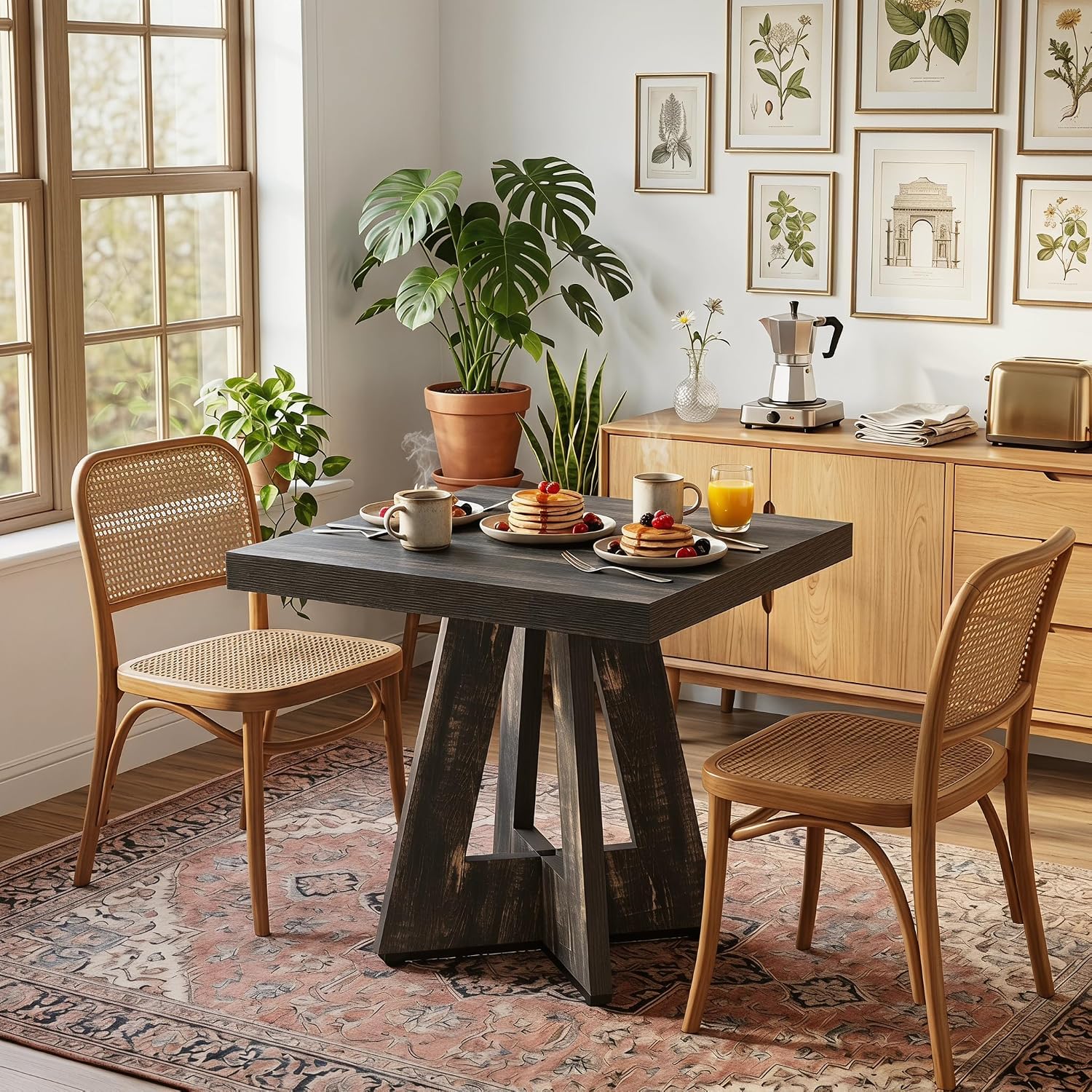 LITTLE TREE 31.5" Square Dining Table for 4, Small Space Kitchen Table with Pedestal Base, Farmhouse Wood Tables for Apartment, Dining Room & Living Room, Ideal for Cafe & Restaurant Use (Black Brown)