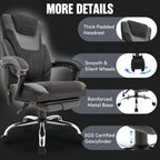 Office Chair with Footrest,6-Point Vibration Massage & Heat Executive Office Chairs,Big and Tall Fabric Office Chair 500LBS,Ergonomic Desk Chair for Heavy People,Recliner with Padded Armrest,Blackgrey