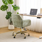 VINGLI Comfy Fuzzy Vanity Chair, Swivel Makeup Chair with Wheels, Upholstered Height Adjustable Armchair with Gold Base, Modern Ergonomic Desk Chair for Bedroom, Home Office, Olive Green