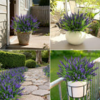 16 Bundles Artificial Plants Outdoor, UV Resistant Fake Lavender & Monkey Grass, Realistic Plastic Faux Plants for Balcony, Patio, Porch Greenery Decor, Planter Filler(Purple)