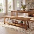 Tribesigns Farmhouse Solid Wood Dining Bench, 63-Inch Rustic Indoor Bench with Lower Storage Shelf for Dining Room, Kitchen, Living Room, Entryway, Natural Wood Finish (1)