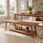 Tribesigns Farmhouse Solid Wood Dining Bench, 63-Inch Rustic Indoor Bench with Lower Storage Shelf for Dining Room, Kitchen, Living Room, Entryway, Natural Wood Finish (1)
