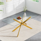SSLine Modern 7-Piece Glass Dining Table Set for 6 Luxury Rectangle Glass Kitchen Table and Chair Set for 6, 61" Long Dining Room Tables with 6 Beige Tufted Chairs for Kitchen Home Office