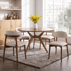 Mid Century Modern Dining Chairs Set of 6, Farmhouse Wooden Fabric Upholstered Kitchen Chairs with Curve Back, Mid-Century Dining Room Chairs for Living Room Restaurant Cafe with Brown Legs, Camel