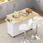 Yaheetech Kitchen Island with Drop-Leaf Breakfast Bar, 53" Width Kitchen Cart on 5 Universal Wheels with Rubberwood Top, Storage Cabinet, 3 Drawers, and Spice Rack for Dining Room, White