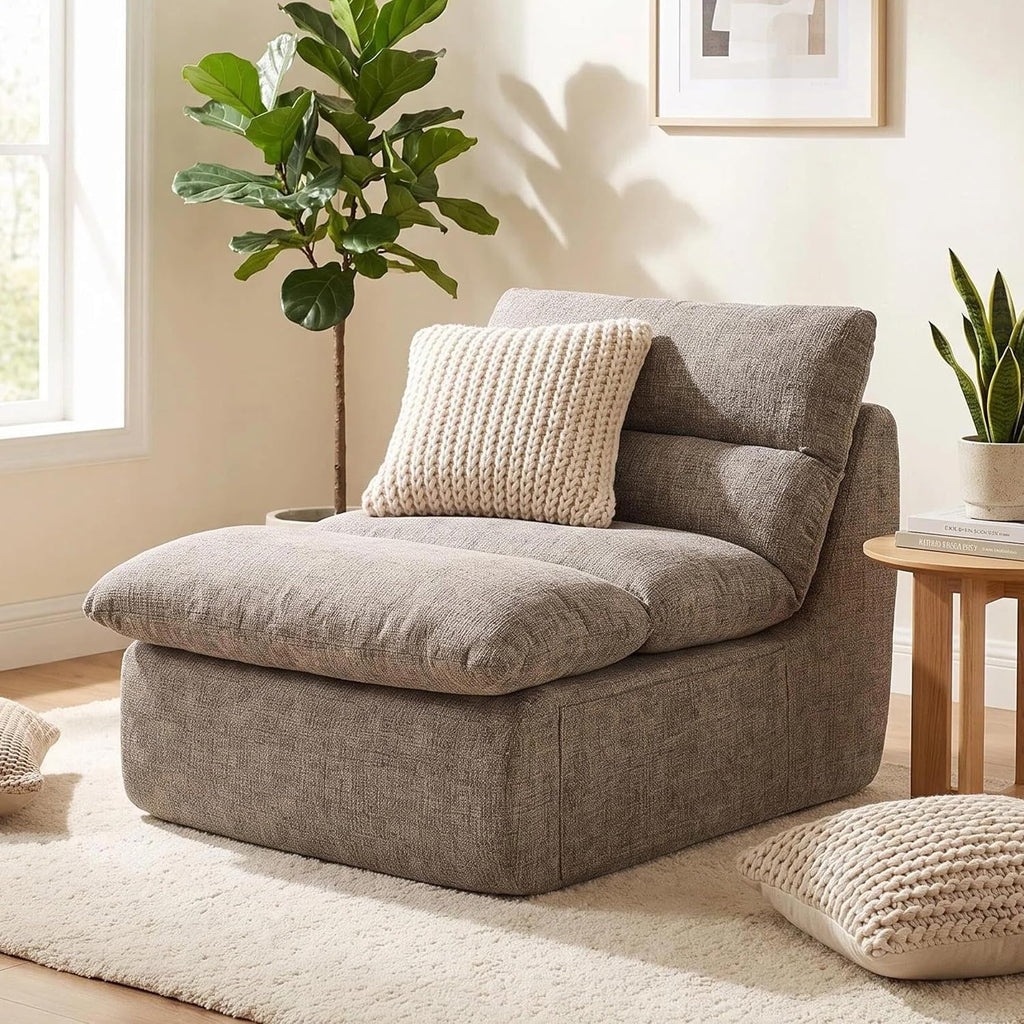 Furnimart Boneless Chair for Adults, High Density Foam Chair with Back Support, No Sagging Bean Bag Chair for Adult, Floor Lounger with Washable Chenille Cover, No Assembly (Taupe)