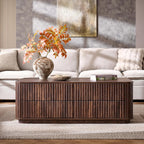 51" Fluted Coffee Table with 4 Drawers, Mid Century Modern Large Coffee Table with Storage, Rectangle Wood Center Table for Living Room, Dark Walnut