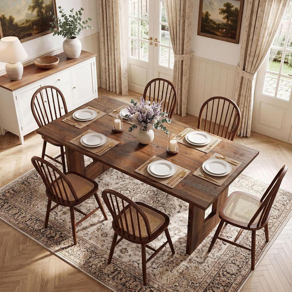 63" Solid Wood Dining Table for 4-6 People, Rustic Rectangular Wood Kitchen Table with Thick Top & Heavy-Duty Legs for Dining Room, Living Room, Rustic Brown