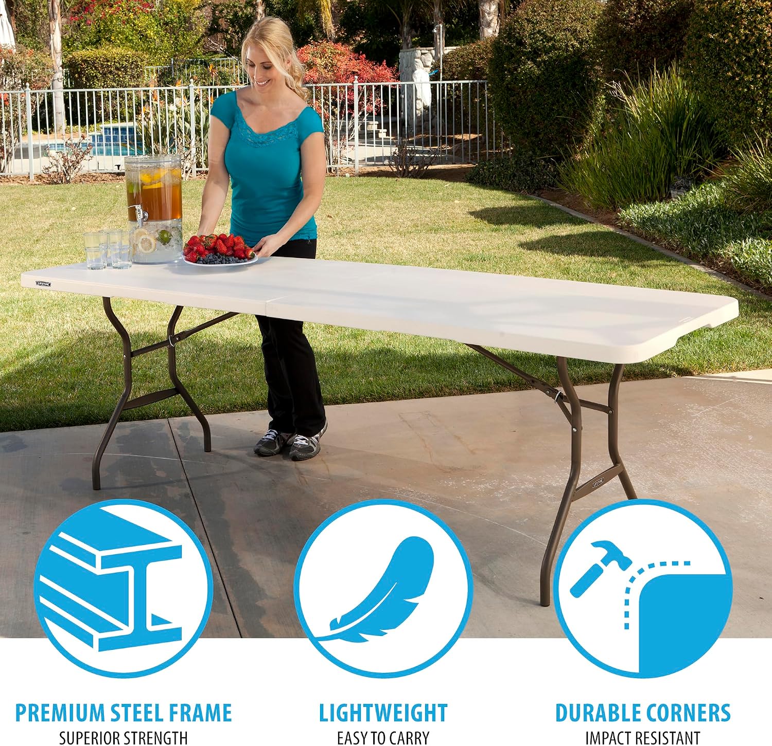 LIFETIME 8-Foot Fold-in-Half Table, Light Commercial, Durable, Portable, Seats 8, Almond