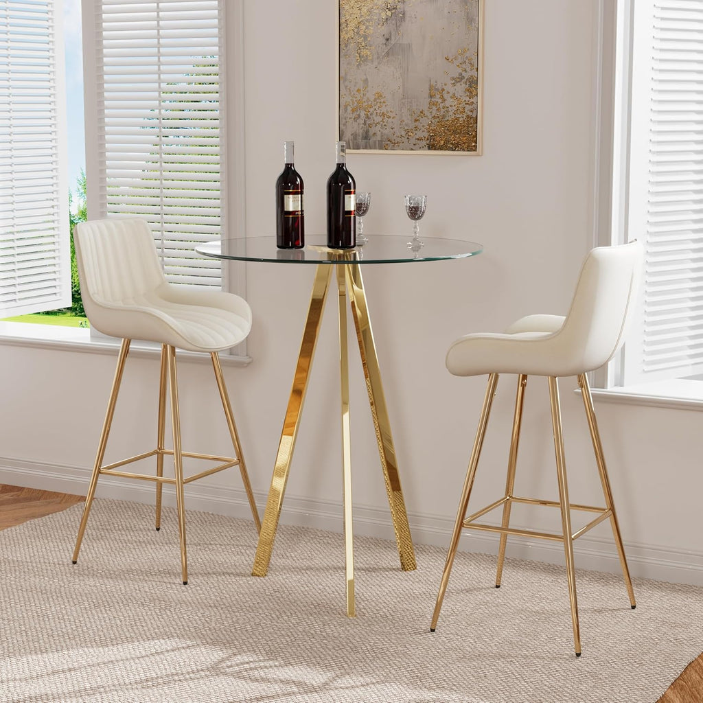 2 Pack Round Bar Table, 37.4" High Pub Table, 31" Small Cocktail Tables with Metal Base & Glass Top, for Small Spaces, Bistro Pub, Cafe(Gold)
