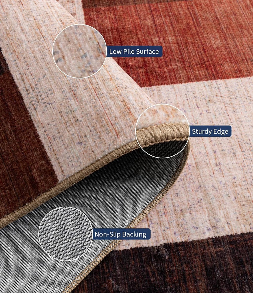 YIHOUSE Brown Modern 5x7 Area Rugs for Living Room, Washable Geometric Patchwork Rug for Bedroom Playroom Non Slip Low Pile, Southwestern Rustic Throw Carpet for Entryway Home Office