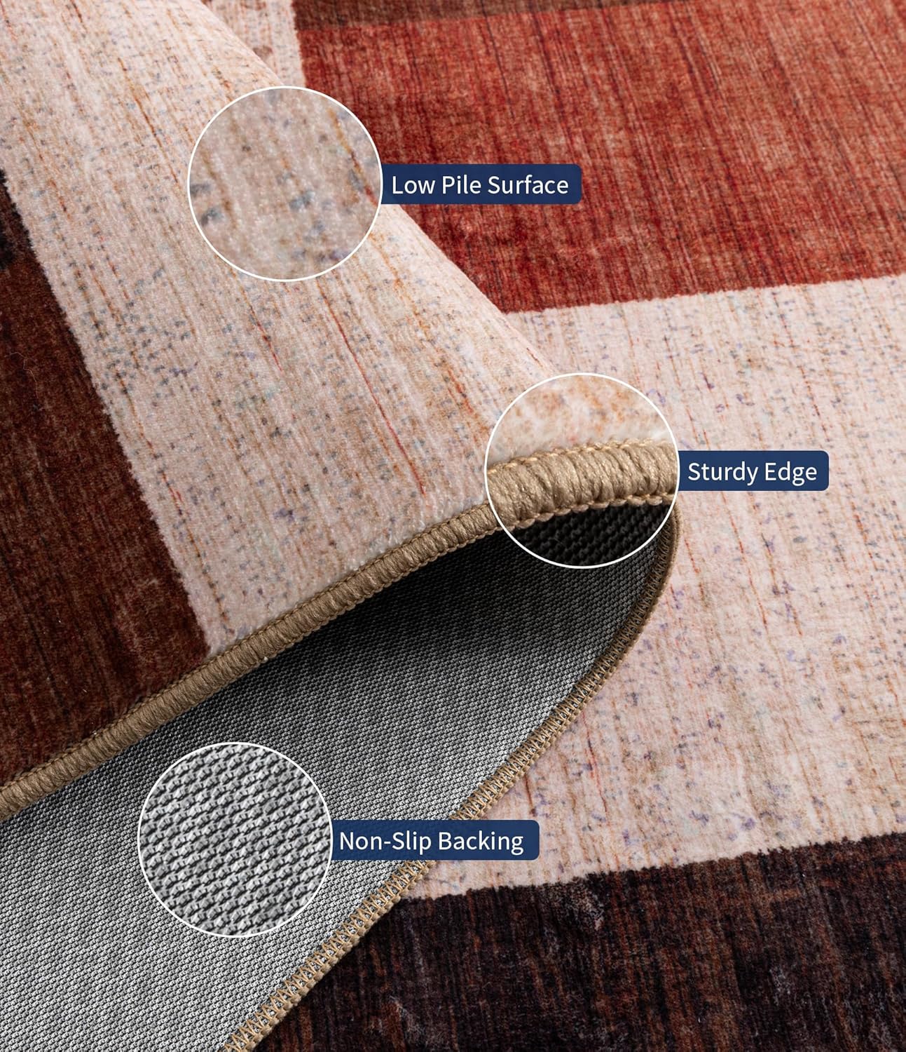 YIHOUSE Brown Modern 5x7 Area Rugs for Living Room, Washable Geometric Patchwork Rug for Bedroom Playroom Non Slip Low Pile, Southwestern Rustic Throw Carpet for Entryway Home Office