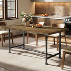 63-Inch Solid Wood Dining Table for 4-6, Industrial Large Kitchen Table with Metal Footrest, Rectangular Wooden Dinner Tables with Sturdy Metal Frame for Dining Room, Rustic Brown