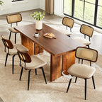 Swivel Dining Chairs with Rattan Back, Rattan Leather Dining Chairs with Swivel Metal Legs, Mid-Century Modern Synthetic Leather Upholstered Kitchen Chair, Set of 2, Beige