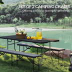 2-Pack 6ft Folding Camping Benches: HDPE Top, Powder-Coated FFor rame, 529lb Capacity, Non-Slip Pads, Carry Handle, Black