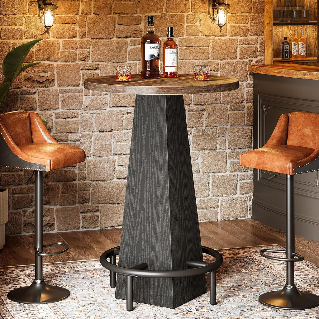 Tribesigns Bar Table, 37.4" High Round Pub Table for Small Bars, Dining Room, Kitchen, Brown and Black (Only Table)