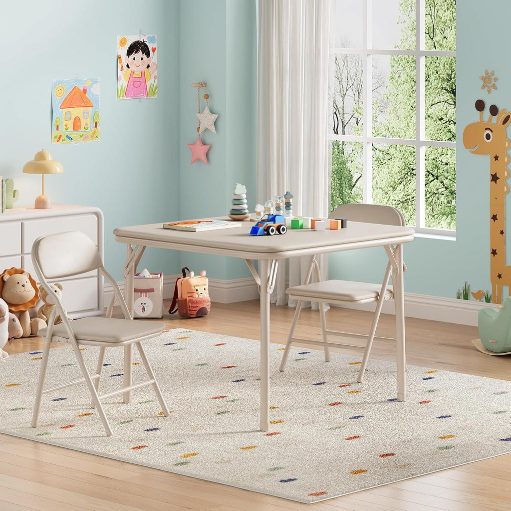 GAOMON 3 Piece Set Folding Table and Chairs Set, Boys and Girls Activity Table and Chairs Set for Dining Room,Daycare,Classrooms