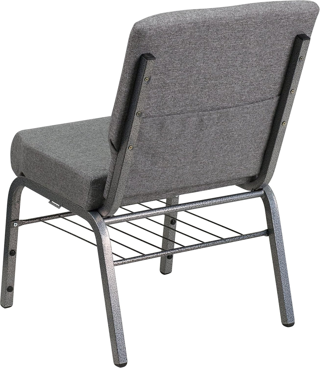 Flash Furniture HERCULES Series 21''W Church Chair in Gray Fabric with Book Rack - Silver Vein Frame