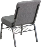 Flash Furniture HERCULES Series 21''W Church Chair in Gray Fabric with Book Rack - Silver Vein Frame