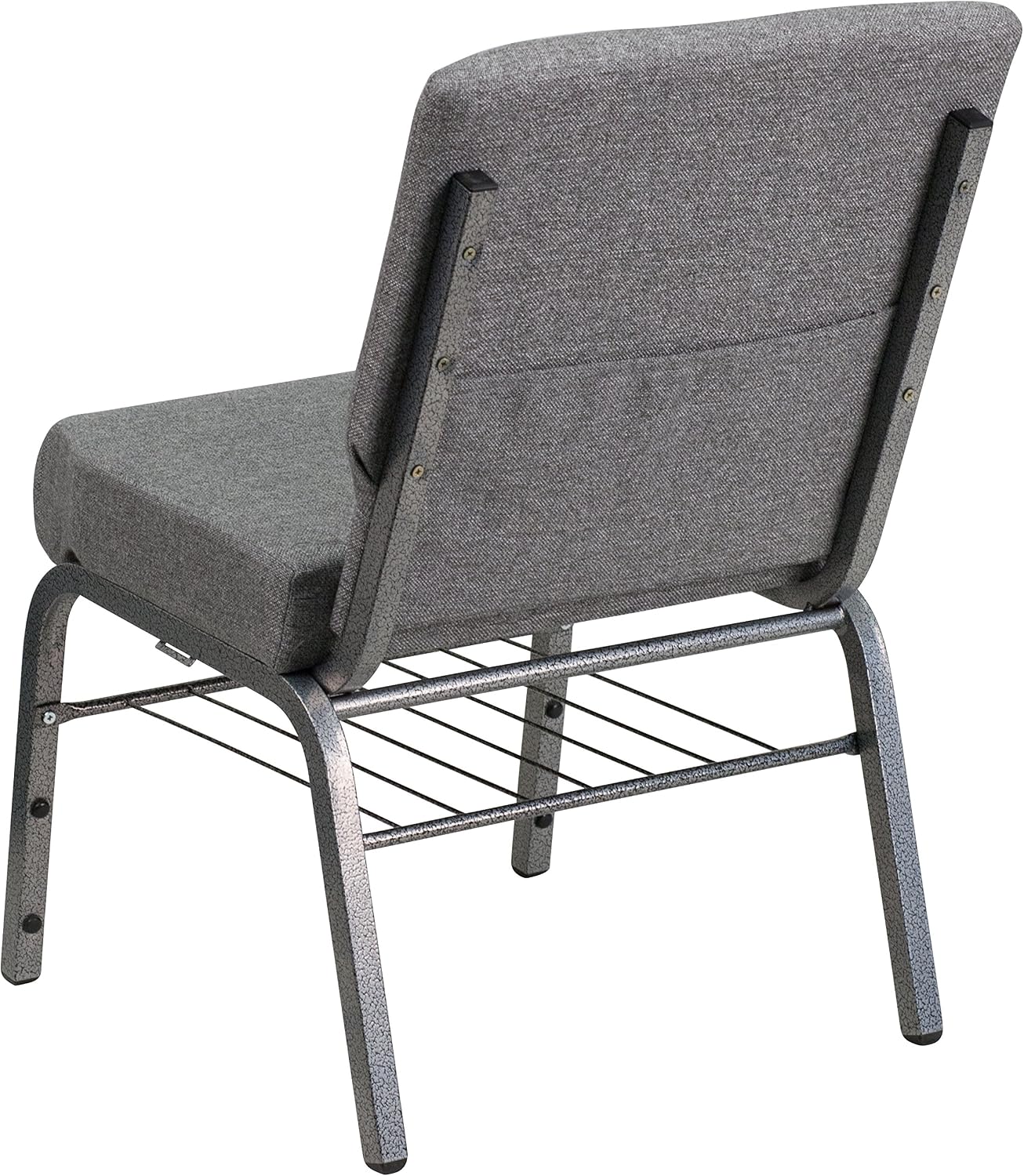 Flash Furniture HERCULES Series 21''W Church Chair in Gray Fabric with Book Rack - Silver Vein Frame