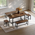 Tatub 5-Piece Dining Table Set for 4-8, 63" Extendable Dining Room Table with 2 Benches and 2 Square Stools, Space Saving Rectangle Kitchen Table Set for Breakfast Nook and Small Space, Walnut