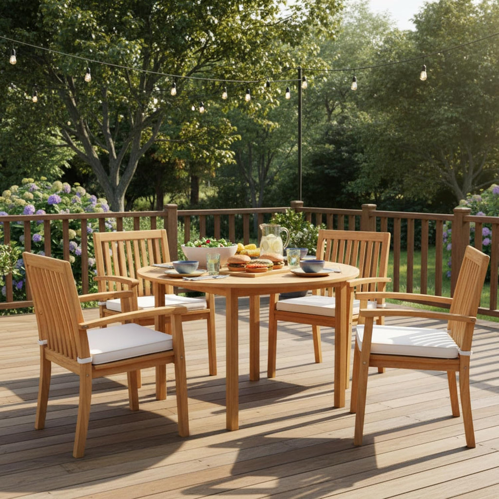 Tangkula 39.5" Round Outdoor Dining Table for 4, Acacia Wood 4-Person Large Patio Dining Table, Farmhouse Indoor Outdoor Dining Furniture for Deck, Garden, Poolside & Backyard