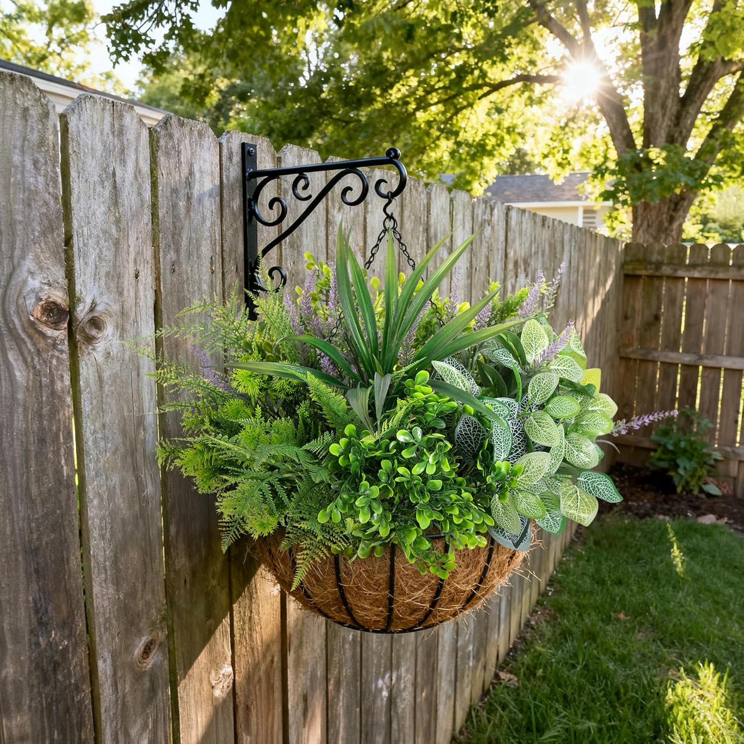 Hrobek Outdoor Faux Plants UV Resistant - 12 Bouquets Realistic Artificial Eucalyptus Fern Lavender Greenery for Patio Garden Front Porch Decor Weatherproof Fake Plants for Outside