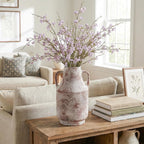 Ceramic Flower Vase with Handles, 11 in Tall Rustic Farmhouse Pottery Vases Decorative Large Vases for Living Room Entryway Kitchen Table Centerpieces Home Decor,Neutral