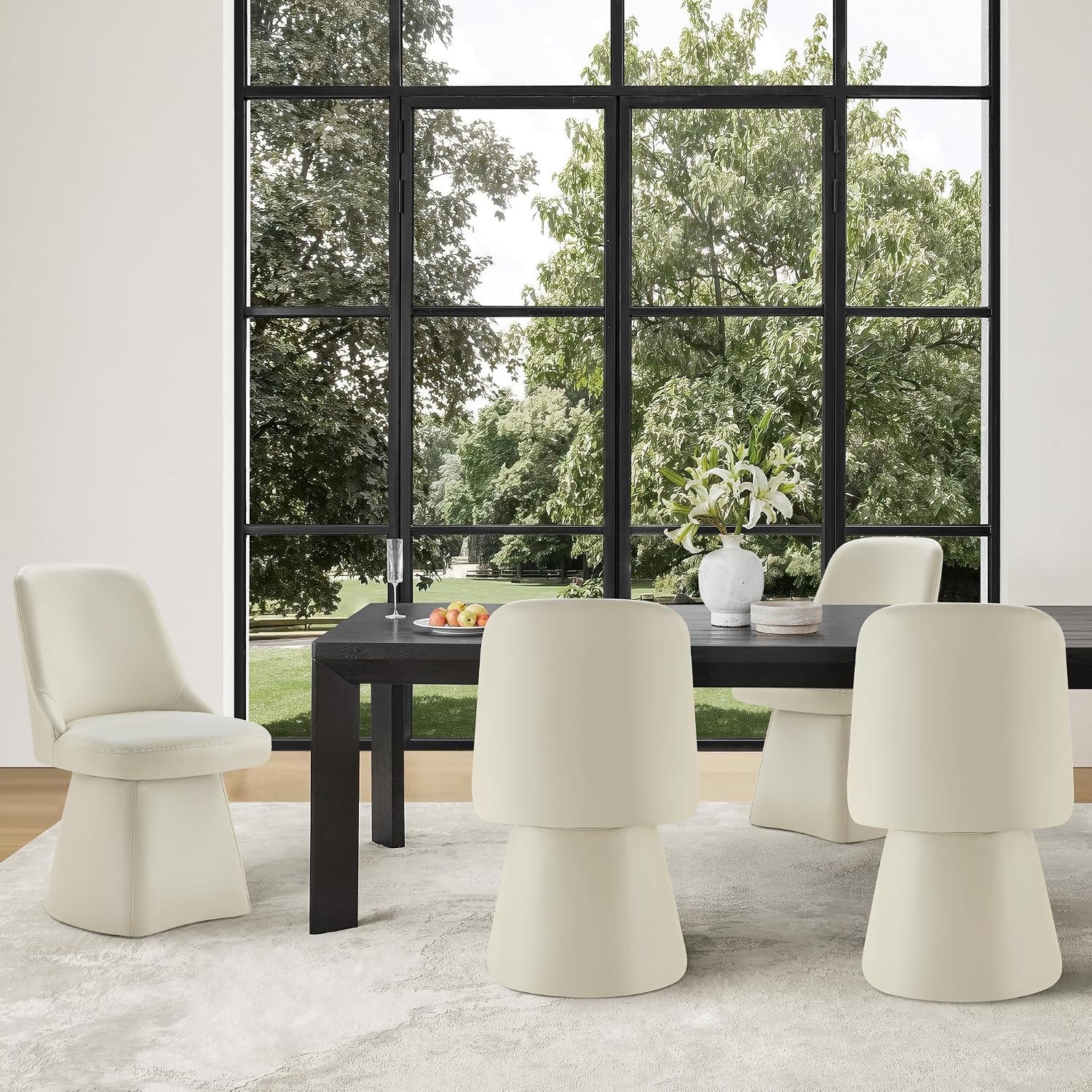 KISLOT Swivel Dining Chairs Set of 1, Upholstered Mid Century Modern Deskchair with High Back, Faux Leather Kitchen Chairs for Dining Room, Bedroom, Dressing Room, Cream