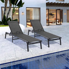 Murago Outdoor Chaise Lounge Chair Set of 2, Foldable Lightweight Patio Lounge Chair with Assembly-Free, 5-Position Adjustable Backrest, Pool Lounge Chairs for Poolside, Beach, Patio, Lawn, Dark Grey