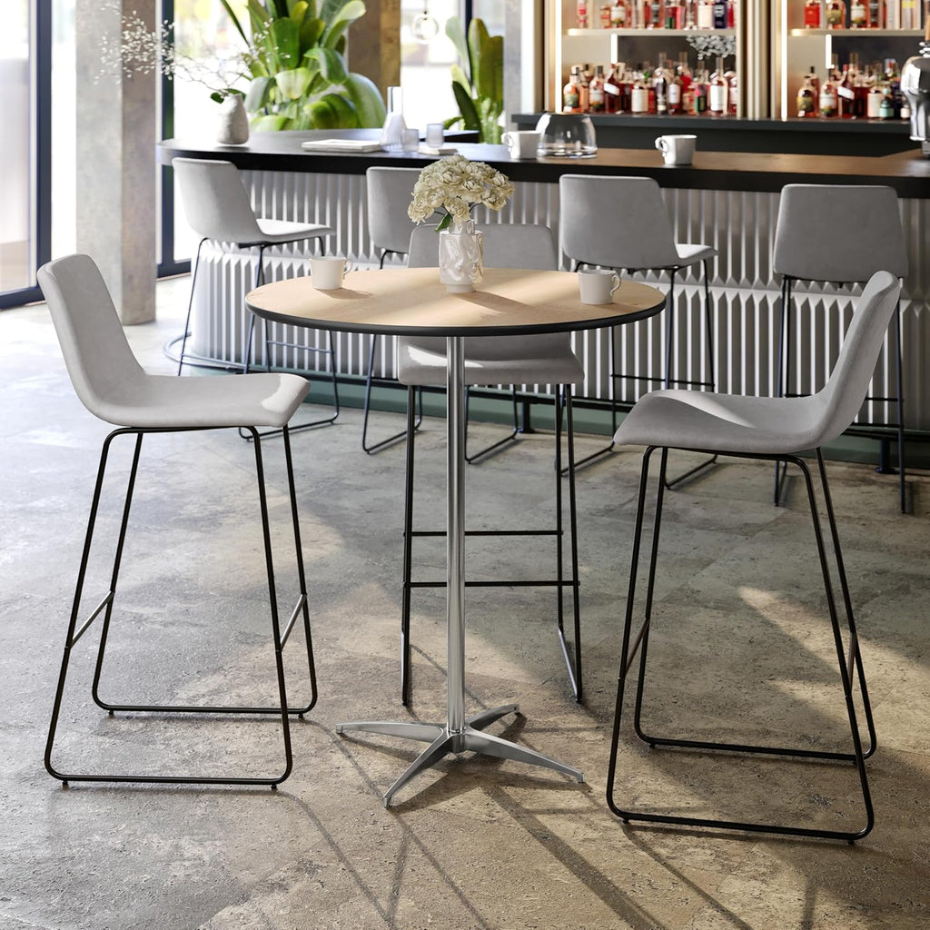 Flash Furniture Lars 36'' Round Wood Cocktail Table with 30'' and 42'' Columns, Wood Bar Height Table for Commercial or Residential Use, Natural