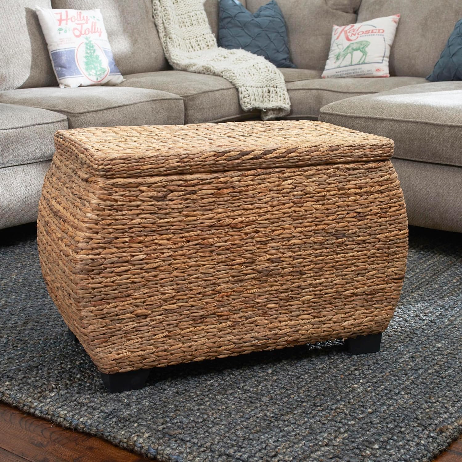 Household Essentials Large Curved Wicker Storage Chest with Liner | Water Hyacinth, Natural