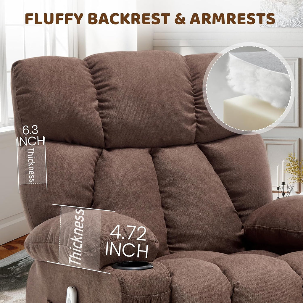 Massage Rocking Recliner Chair, Ergonomic Recliners Sofa with Vibration Massage & Heat, Rocking Chair Nursery Chair for Living Room Lounge with 4 Pockets, 2 Cup Holders, USB Charge Port, Brown