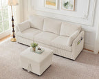Corduroy Storage Ottoman for Living Room Sofas Couches, Square Ottoman with Storage Space Foot Rest Stool for Apartment, Dorm, Entryway, Beige